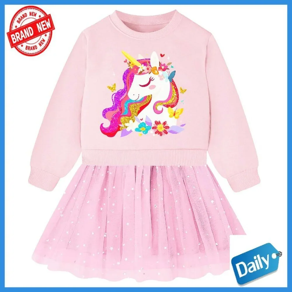 Girls Long Sleeve Sequin Tulle Party Dress Toddler 2-7 Years